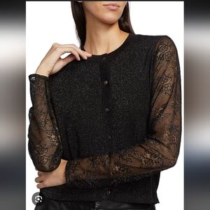 Cami Nyc Anissa Shimmer Lace Sleeve Cardigan Wool Blend